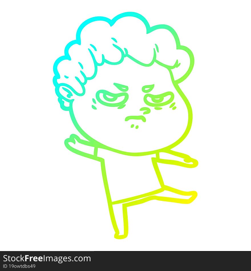 cold gradient line drawing cartoon angry man