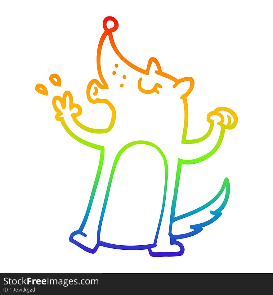 rainbow gradient line drawing cartoon howling wolf