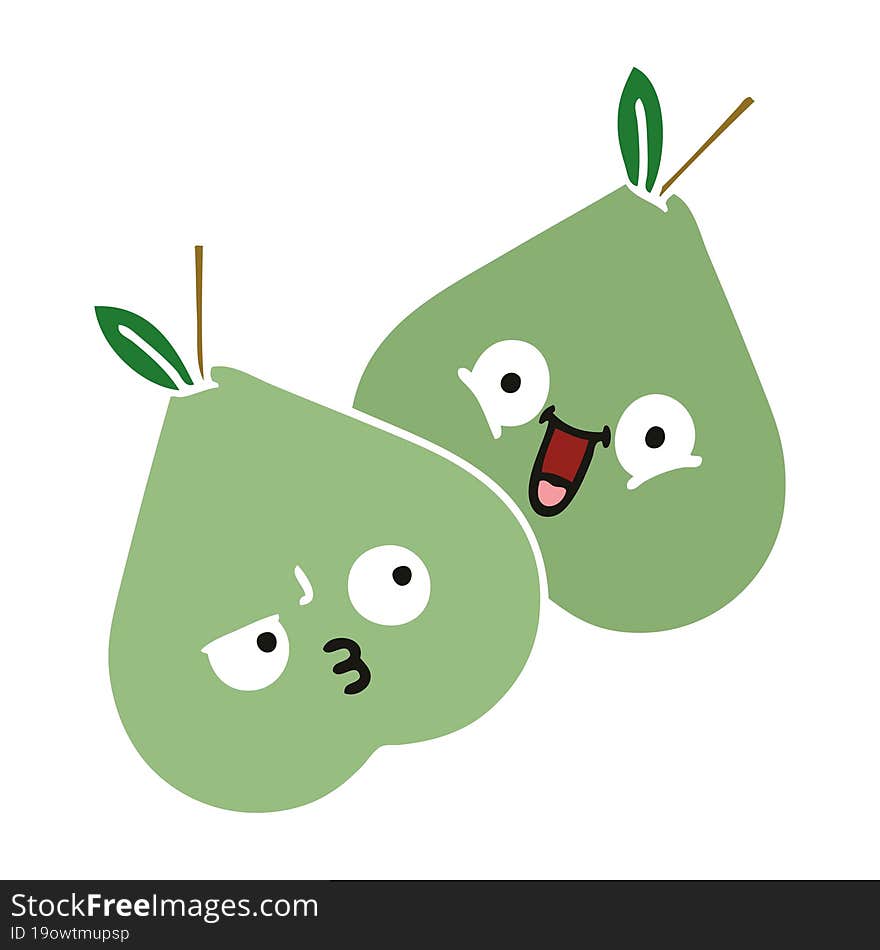 flat color retro cartoon of a green pears