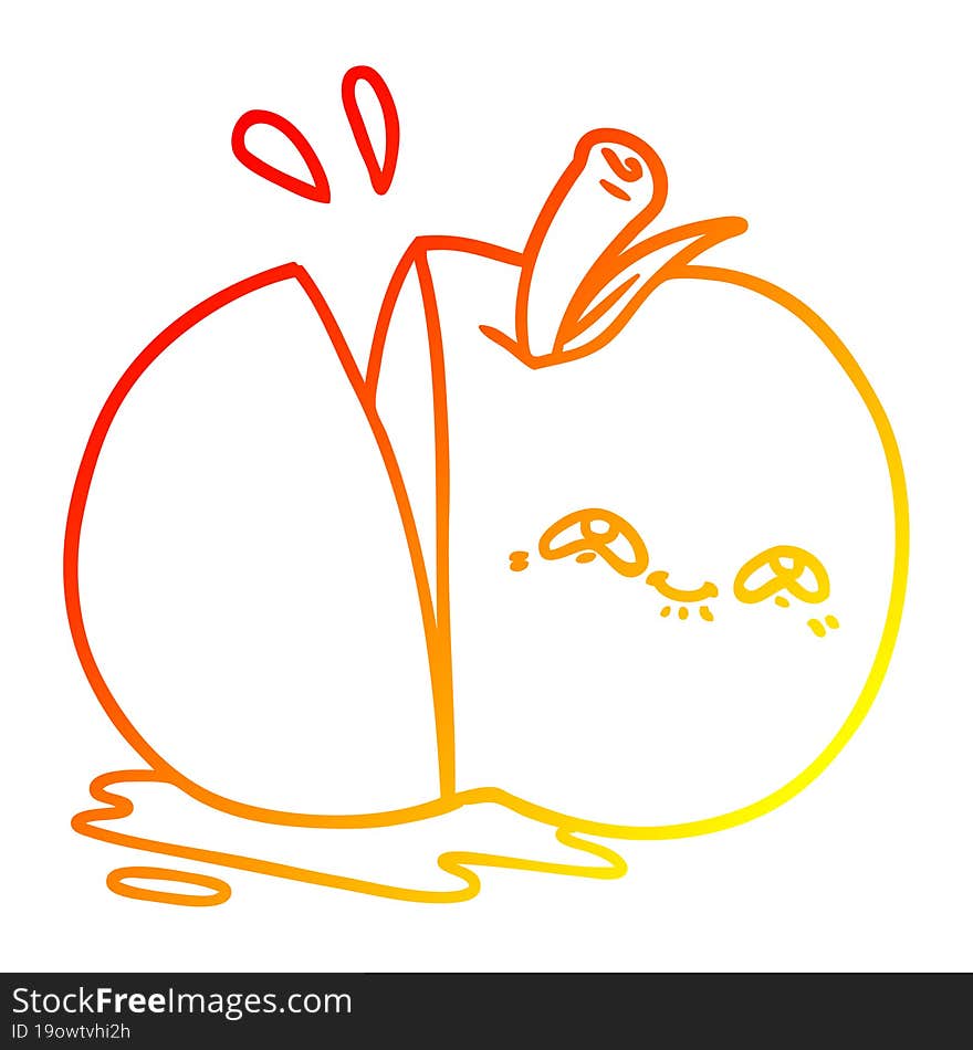 warm gradient line drawing cartoon sliced apple