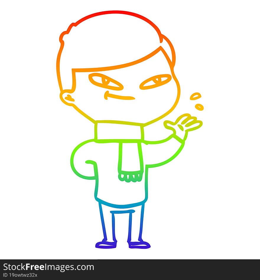 rainbow gradient line drawing of a cartoon boy