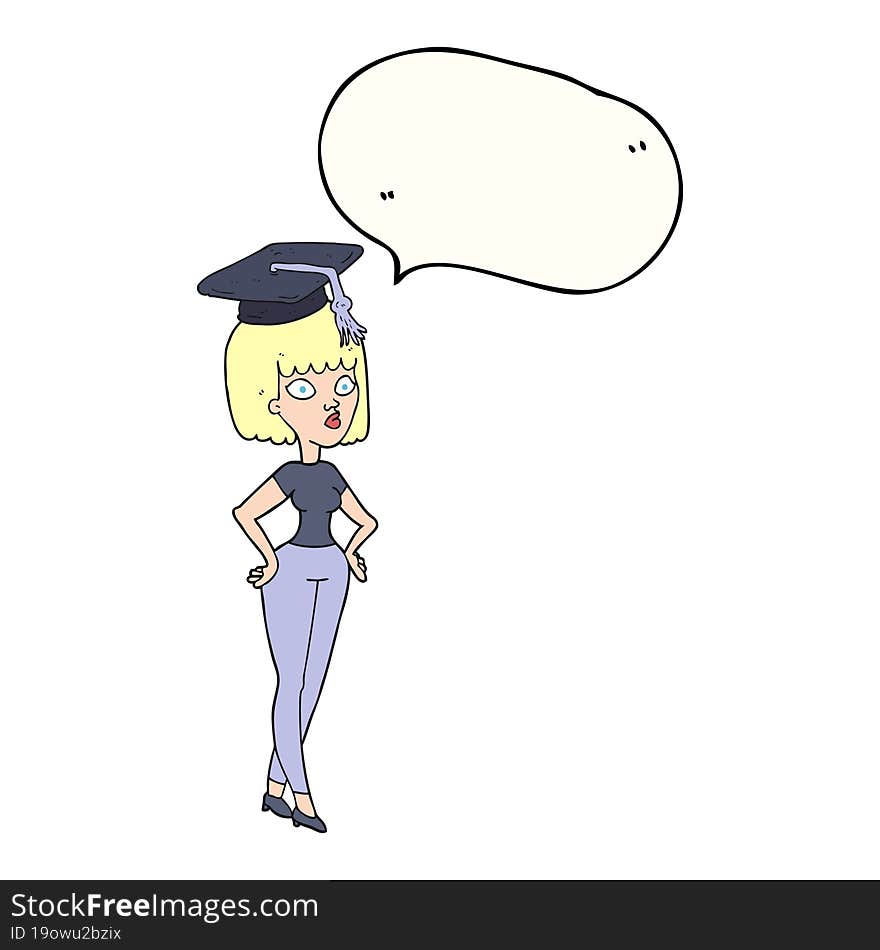 Speech Bubble Cartoon Woman With Graduation Cap