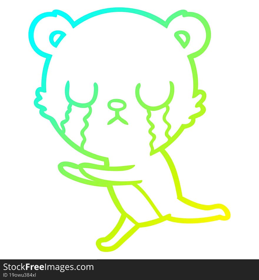 cold gradient line drawing crying polar bear cartoon