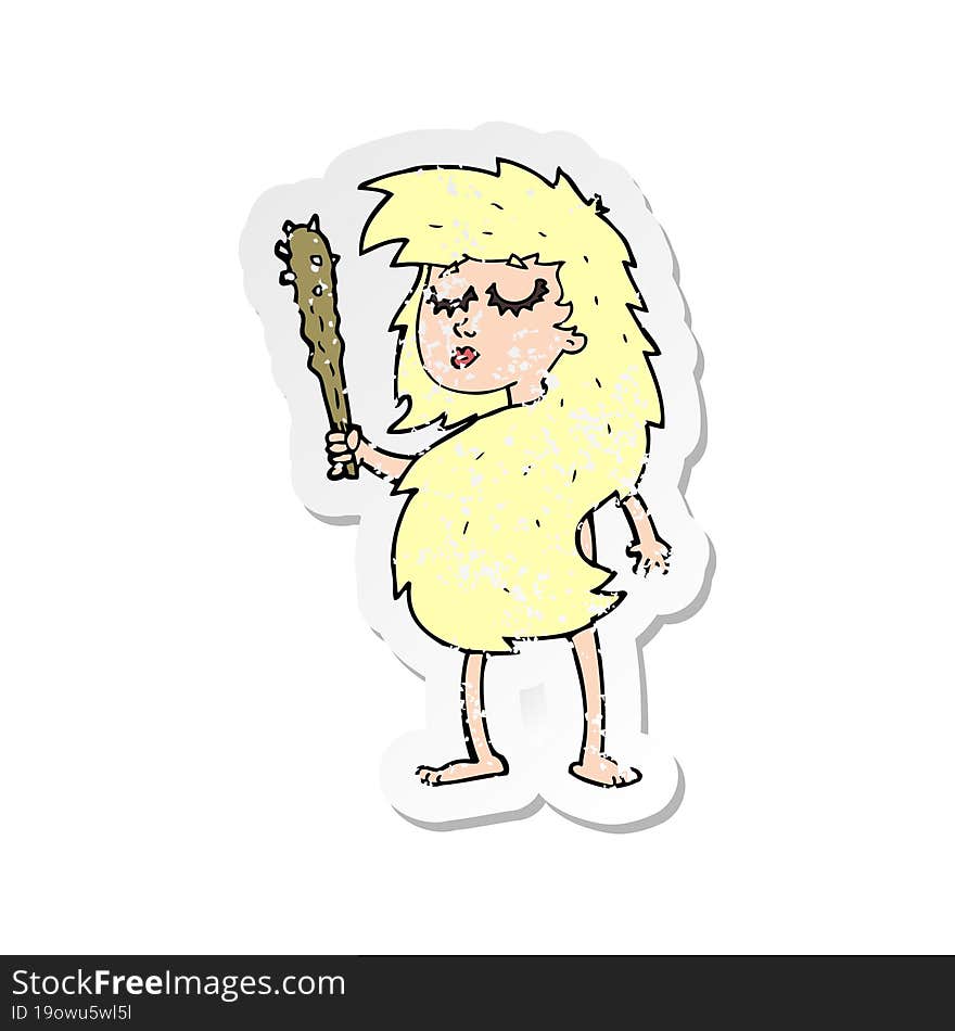 retro distressed sticker of a cartoon cave woman