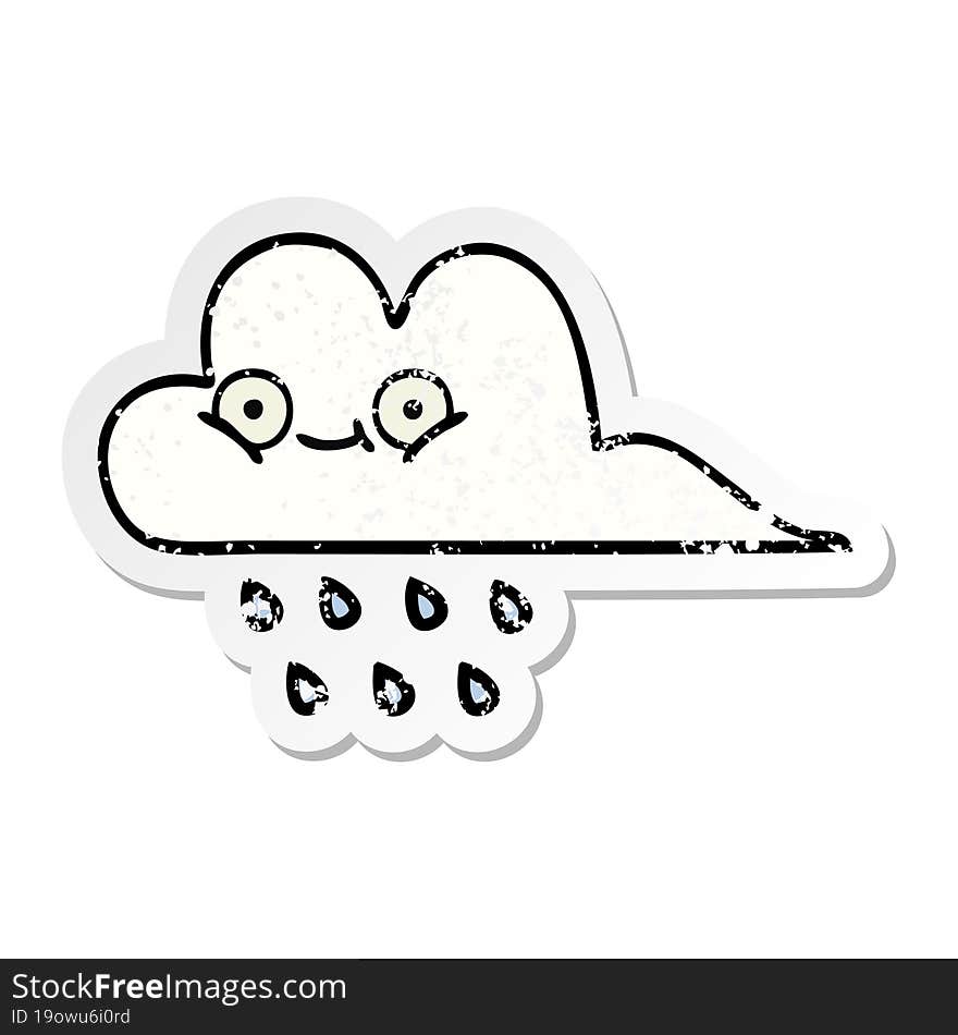 distressed sticker of a cute cartoon rain cloud