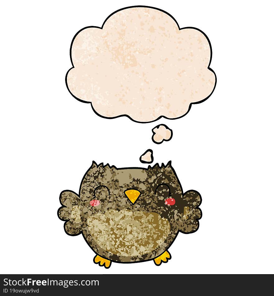 cute cartoon owl and thought bubble in grunge texture pattern style