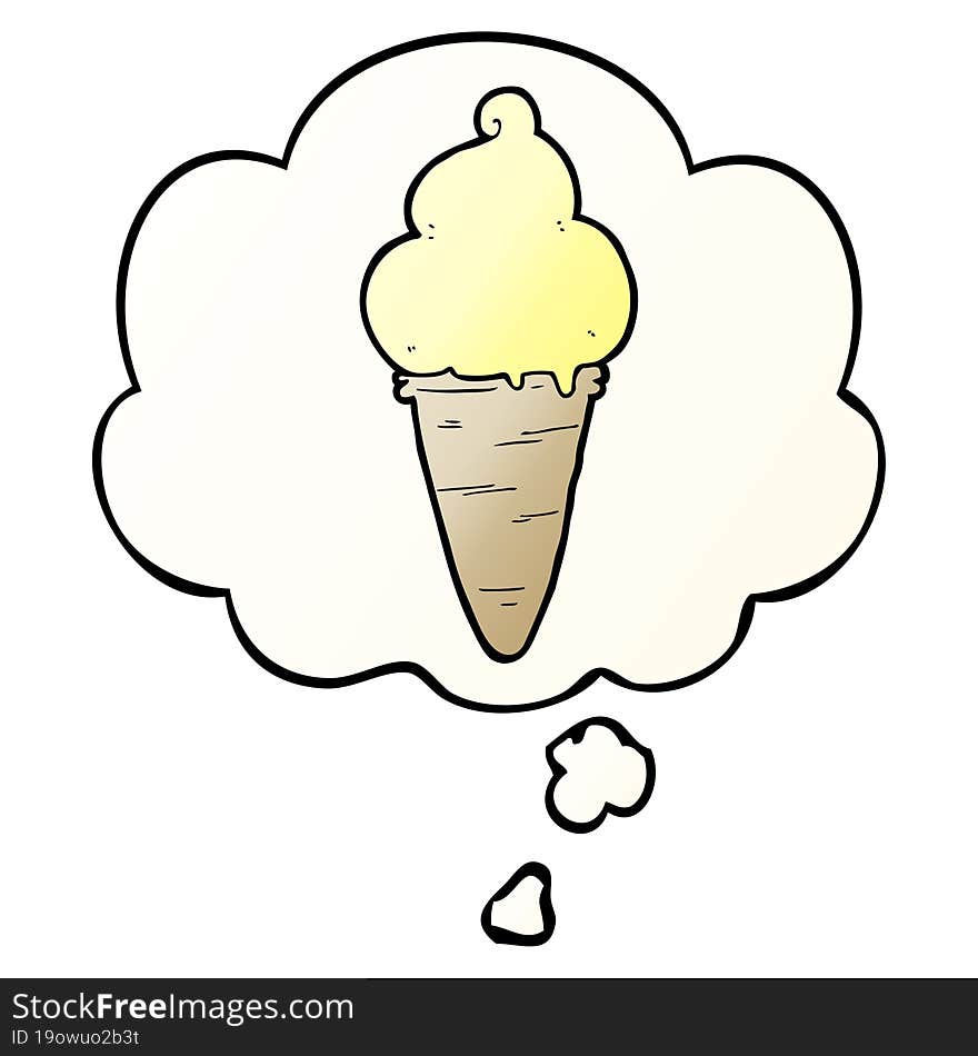 cartoon ice cream and thought bubble in smooth gradient style