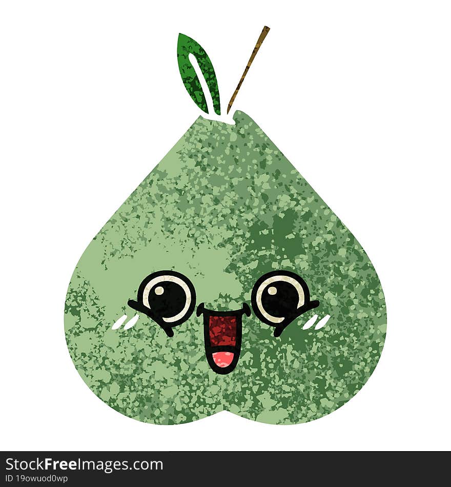 retro illustration style cartoon green pear