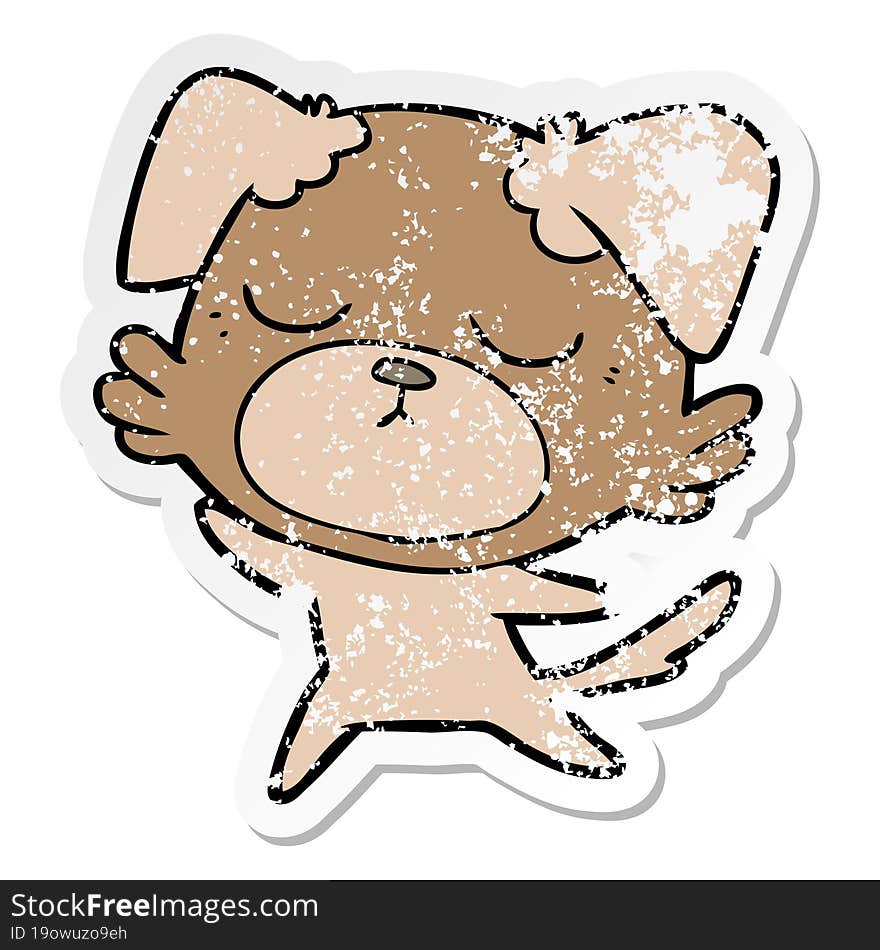 distressed sticker of a cute cartoon dog