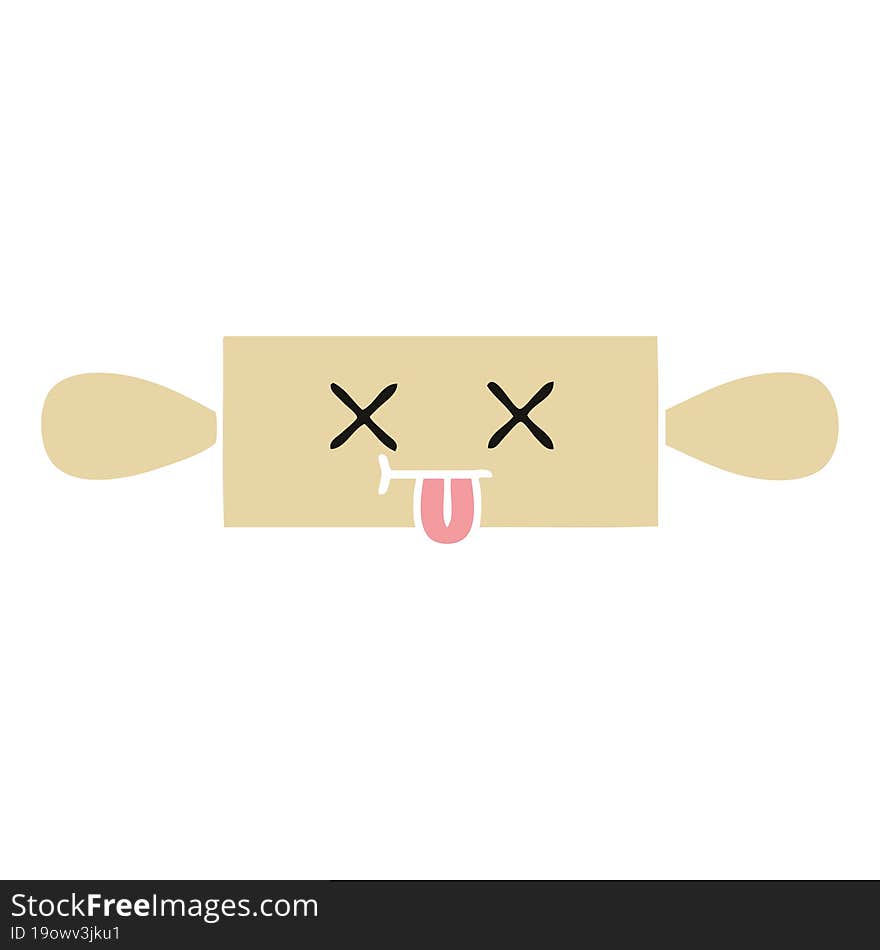 flat color retro cartoon of a rolling pin