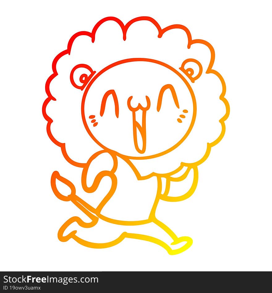 warm gradient line drawing happy cartoon lion