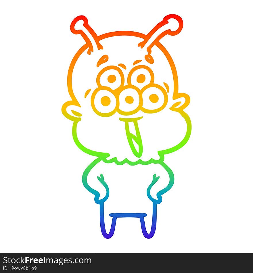 Rainbow Gradient Line Drawing Happy Cartoon Alien