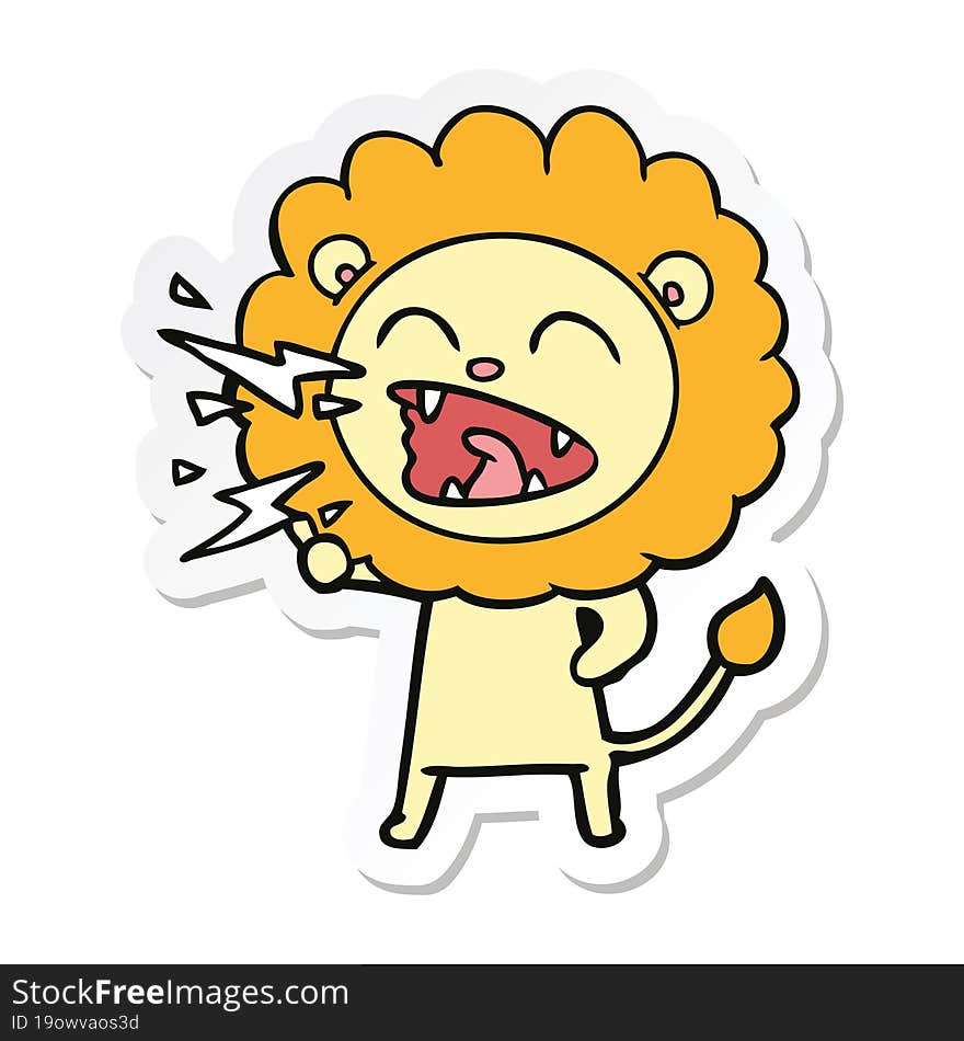 sticker of a cartoon roaring lion