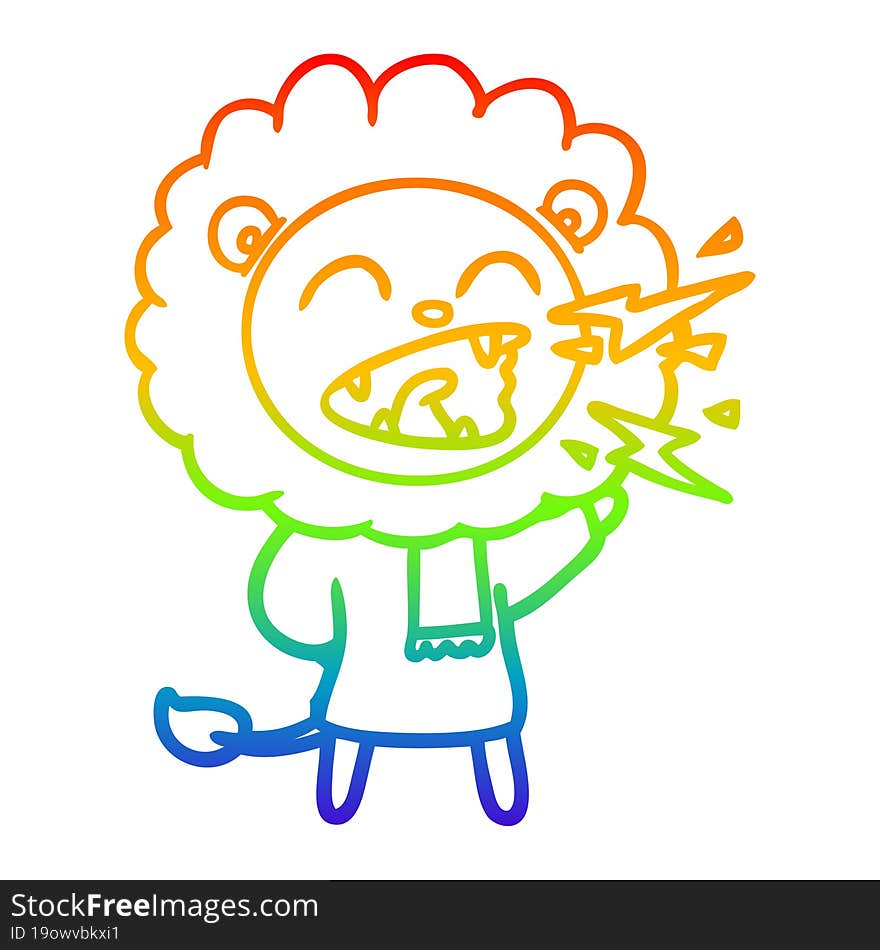 rainbow gradient line drawing cartoon roaring lion