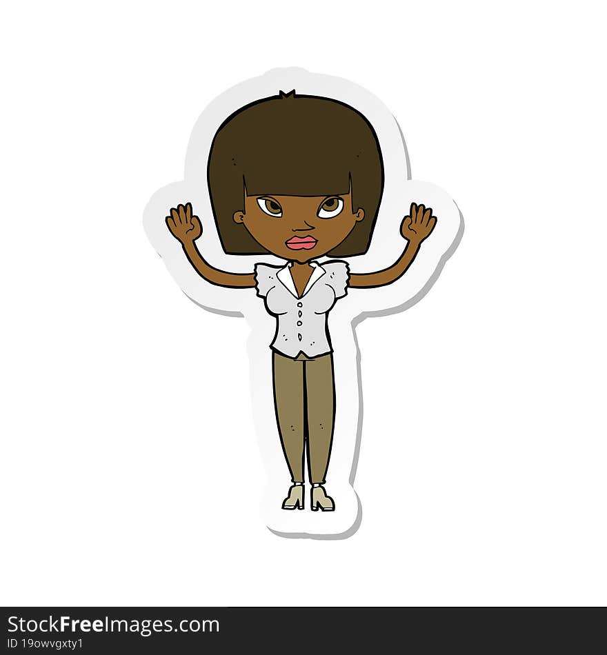 sticker of a cartoon woman with raised hands