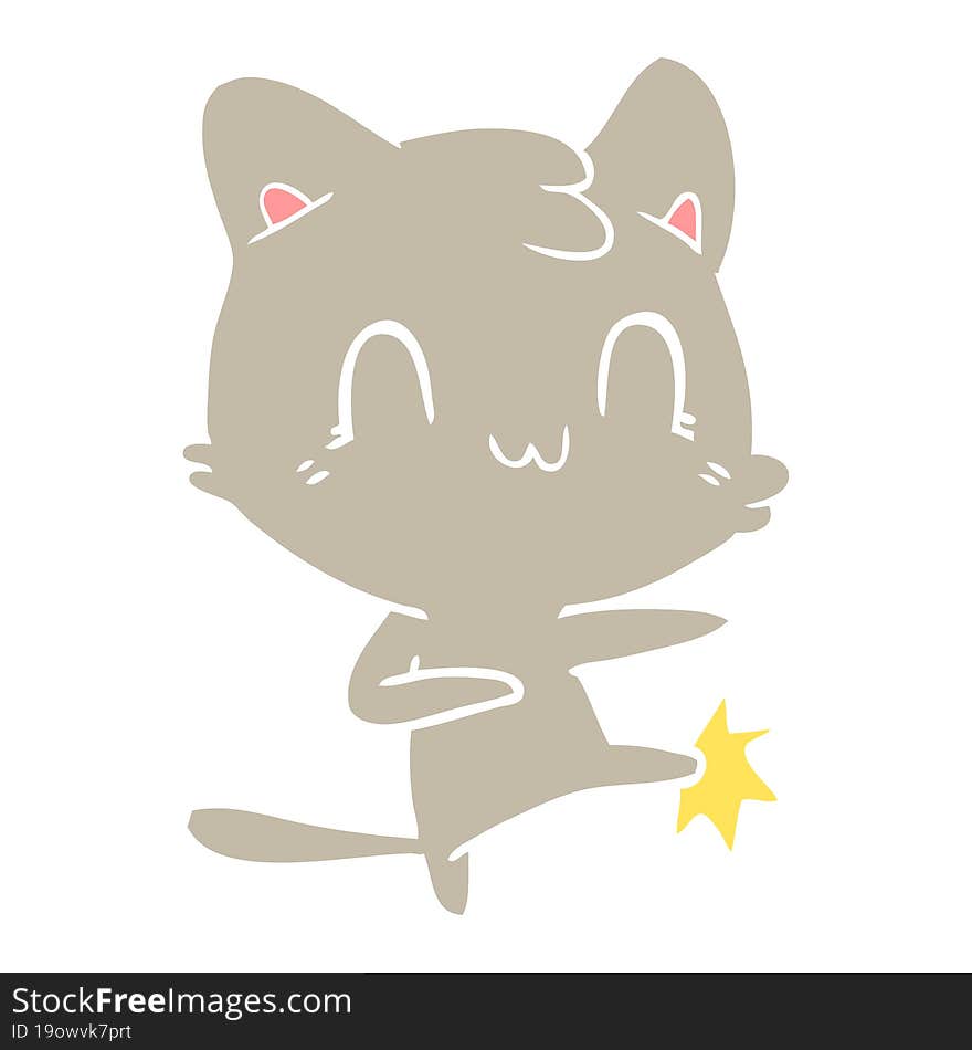 flat color style cartoon happy cat karate kicking