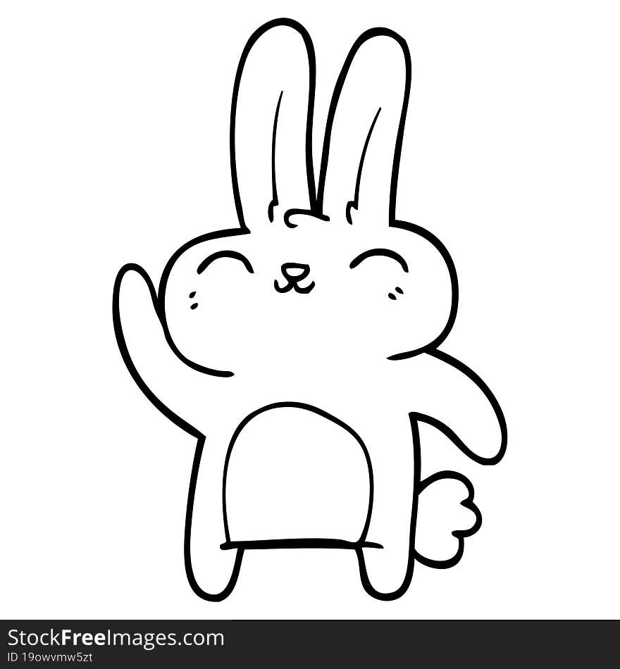 Line Drawing Cartoon Happy Rabbit