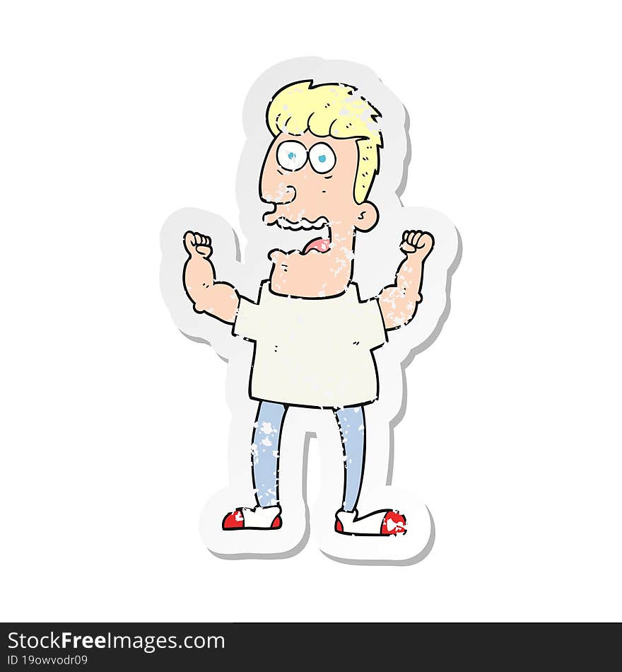 retro distressed sticker of a cartoon stressed man