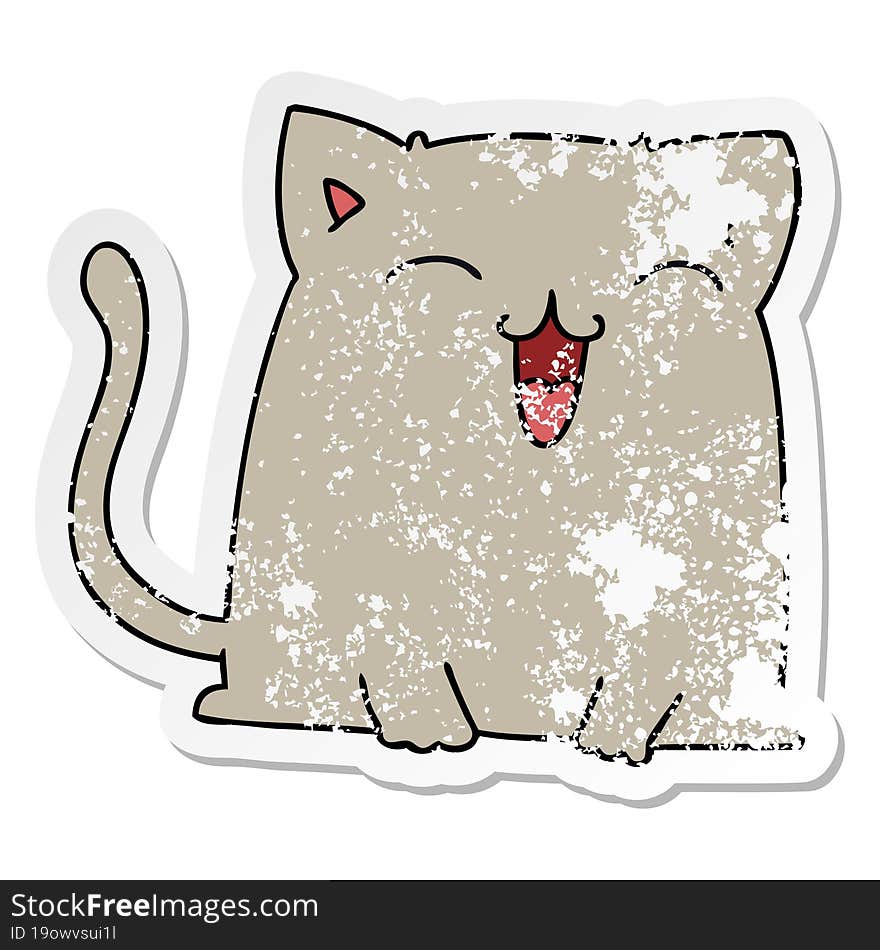 distressed sticker of a quirky hand drawn cartoon cat