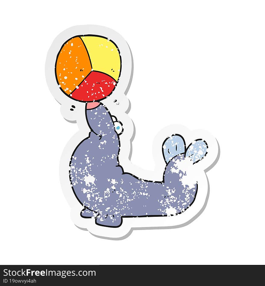 retro distressed sticker of a cartoon seal balancing ball