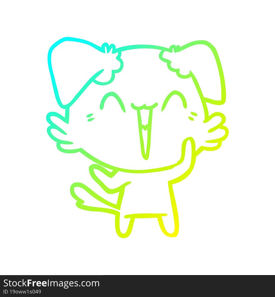 cold gradient line drawing of a happy little dog cartoon