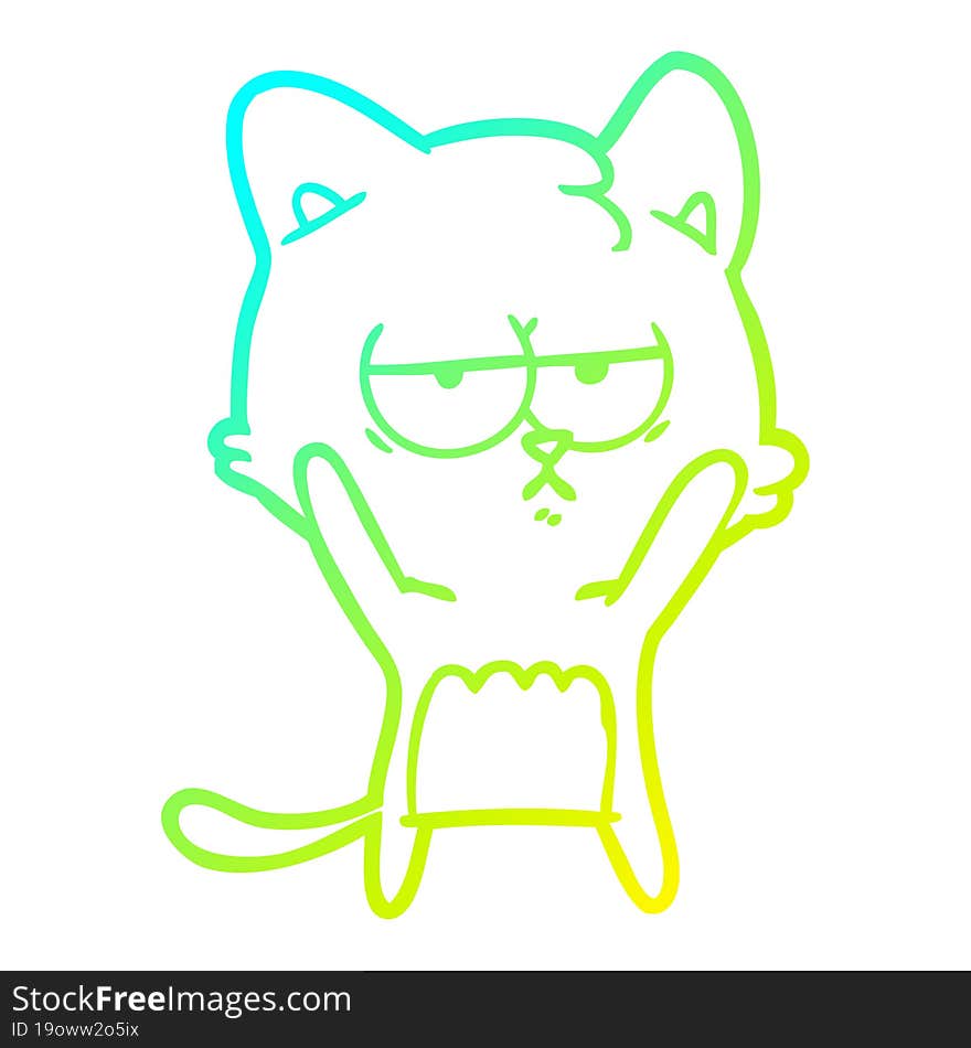 Cold Gradient Line Drawing Bored Cartoon Cat