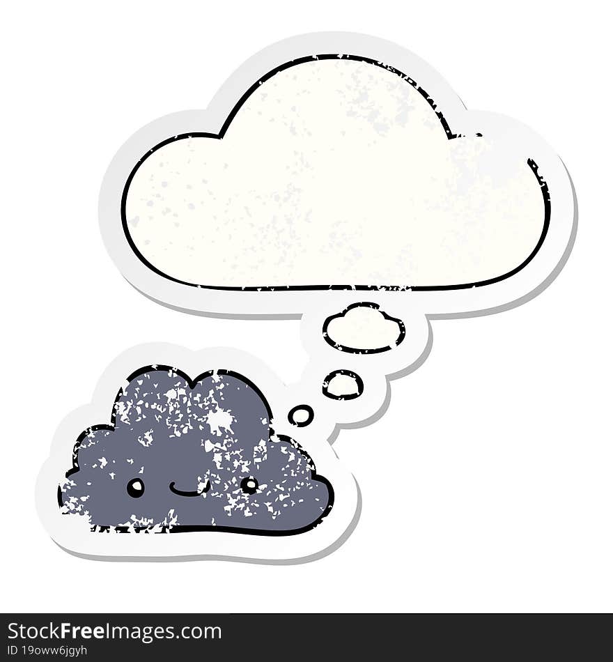 Cute Cartoon Cloud And Thought Bubble As A Distressed Worn Sticker