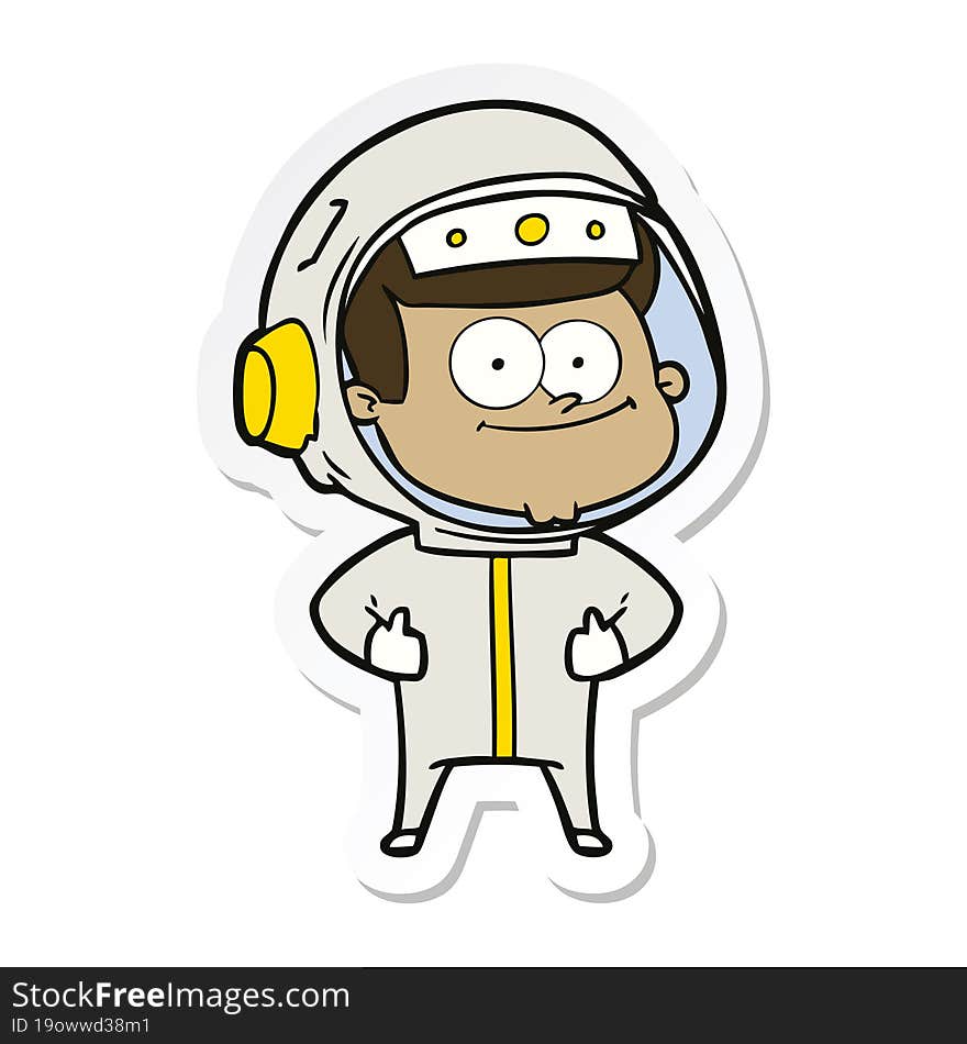 sticker of a happy astronaut cartoon