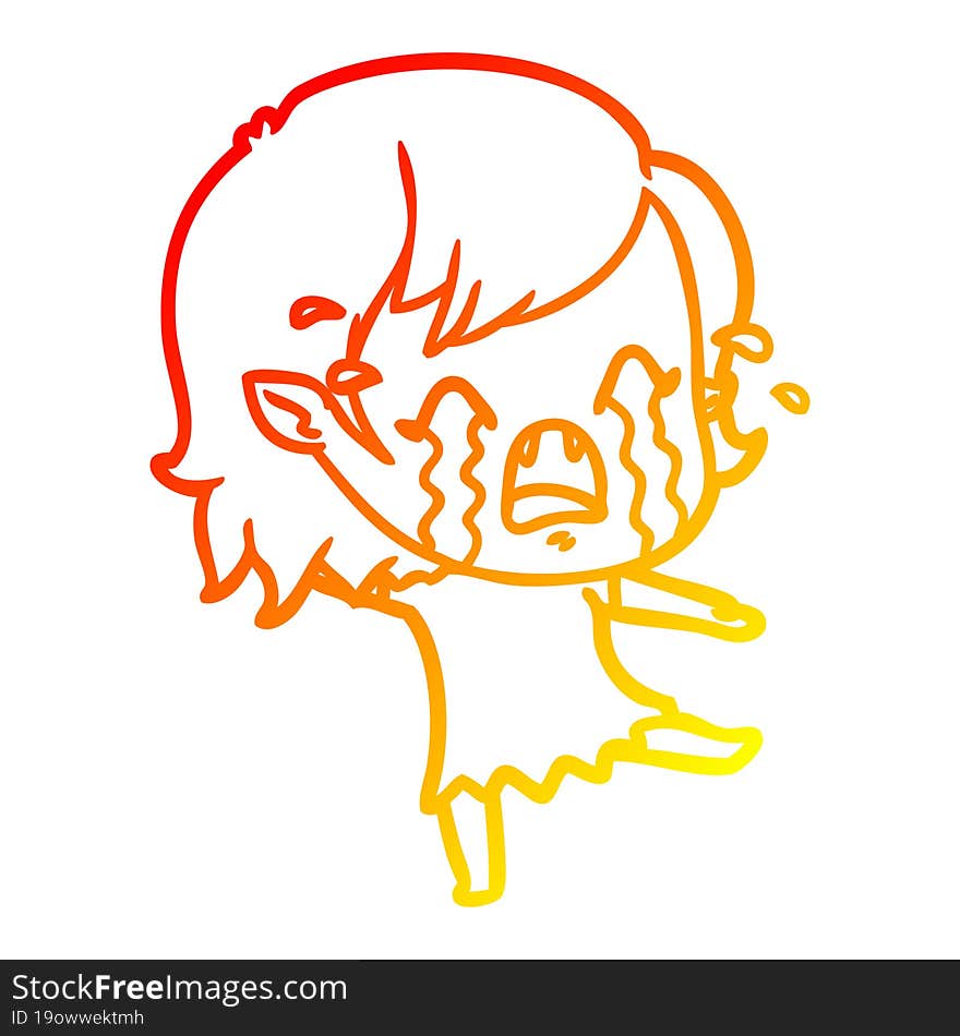 warm gradient line drawing cartoon crying vampire girl