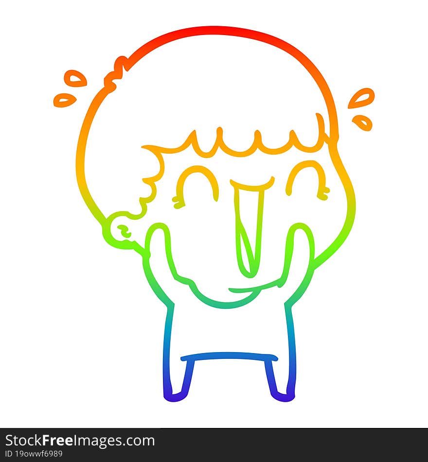 Rainbow Gradient Line Drawing Laughing Cartoon Man