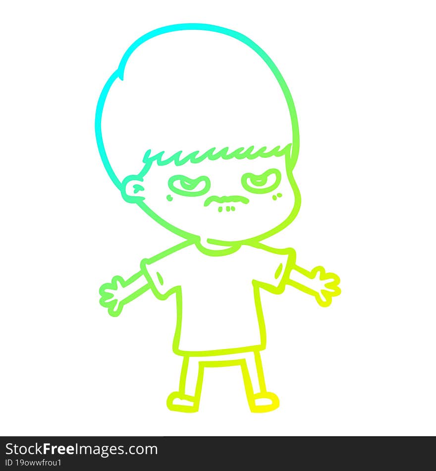 cold gradient line drawing annoyed cartoon boy