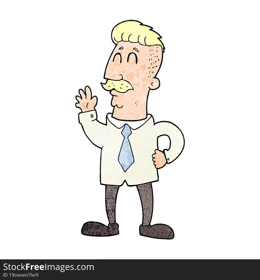 Textured Cartoon Office Man Waving