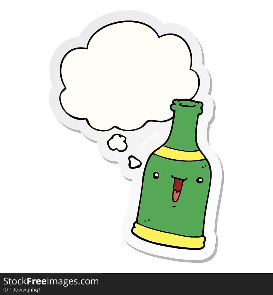 Cartoon Beer Bottle And Thought Bubble As A Printed Sticker