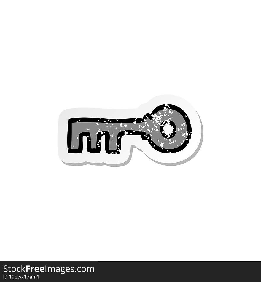 distressed sticker cartoon doodle of a brass key