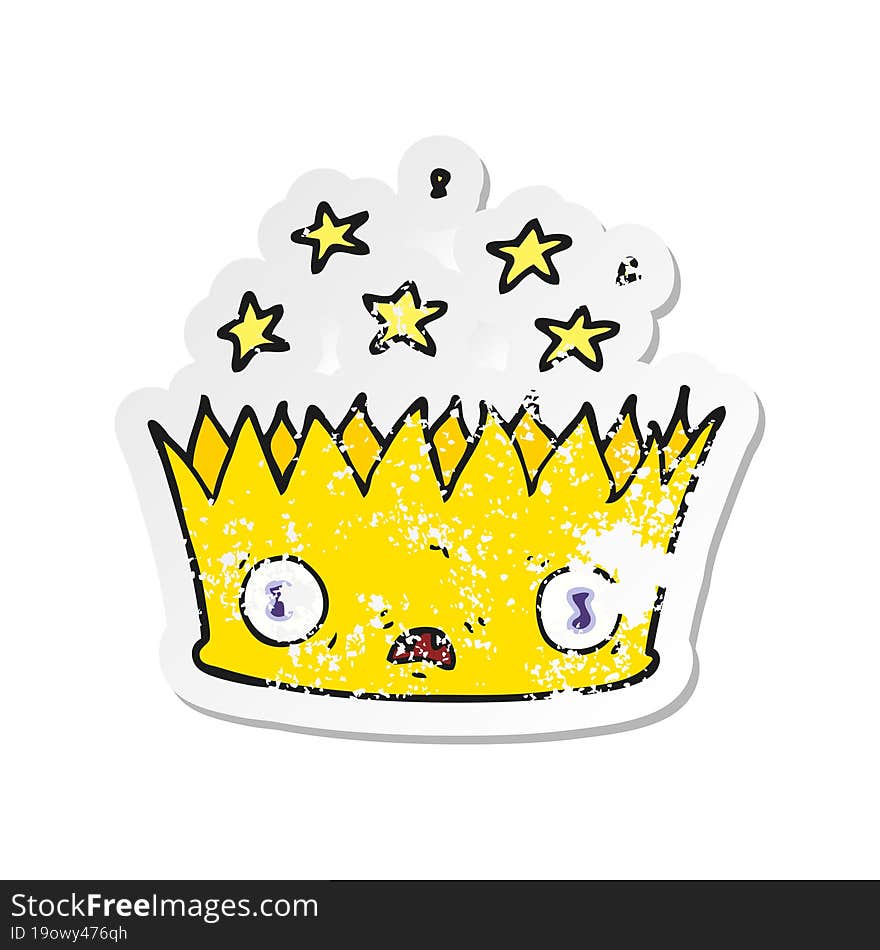 retro distressed sticker of a cartoon magic crown