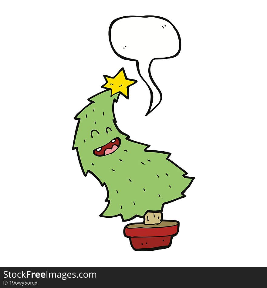 Cartoon Dancing Christmas Tree With Speech Bubble