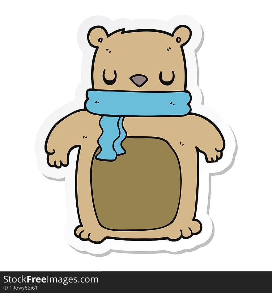 Sticker Of A Cartoon Bear With Scarf