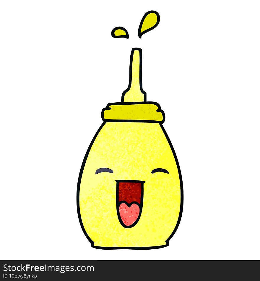 hand drawn quirky cartoon happy mustard bottle. hand drawn quirky cartoon happy mustard bottle