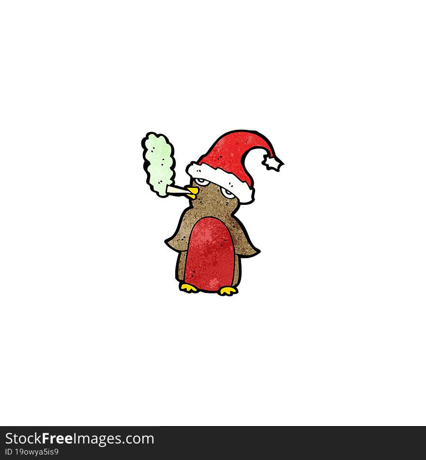 Cartoon Christmas Robin Smoking Marijuana