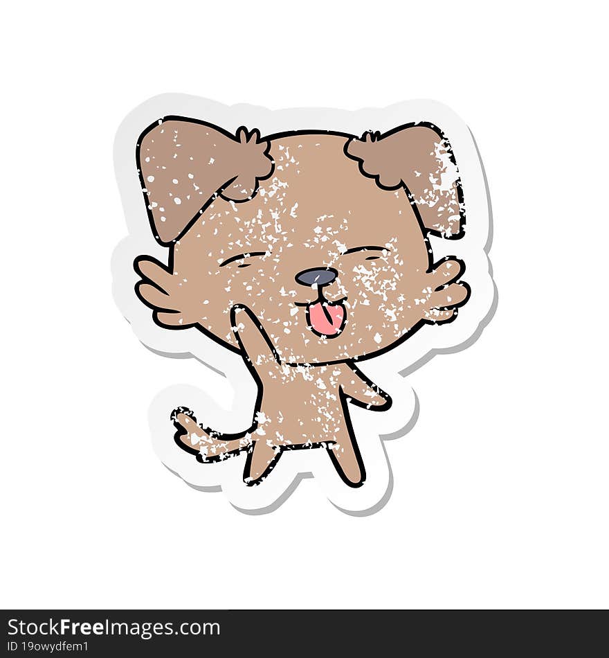 distressed sticker of a cartoon dog sticking out tongue