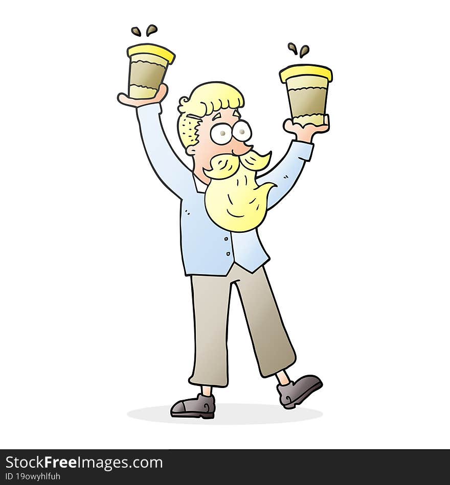 Cartoon Man With Coffee Cups