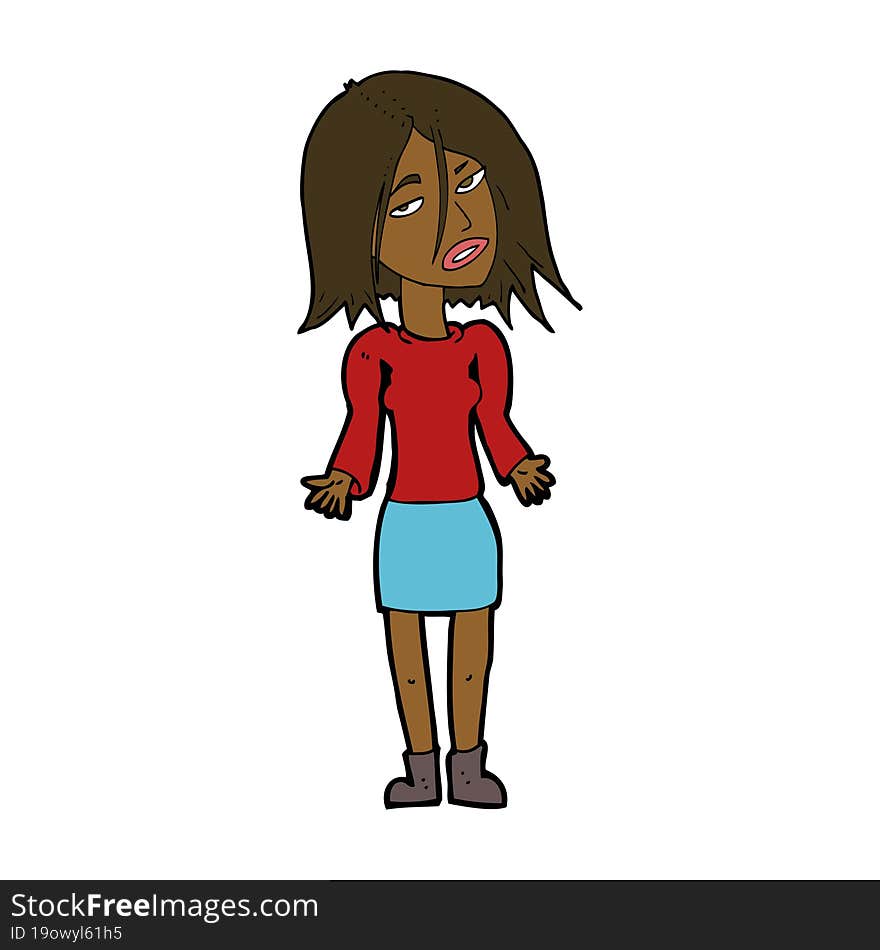 cartoon woman shrugging shoulders