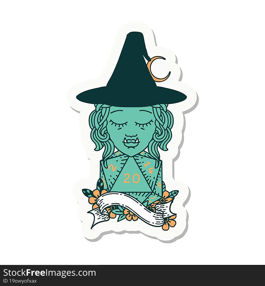 Half Orc Mage With Natural 20 Dice Roll Sticker