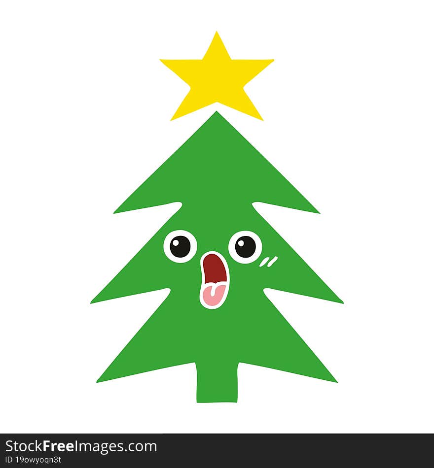 Flat Color Retro Cartoon Christmas Tree