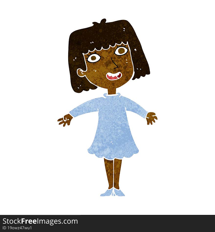 cartoon happy woman in dress