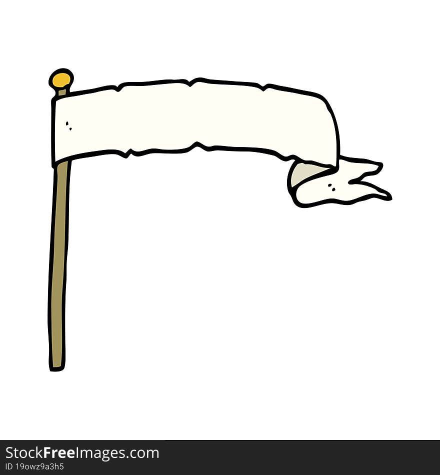 Cartoon Doodle Waving White Banner Flag