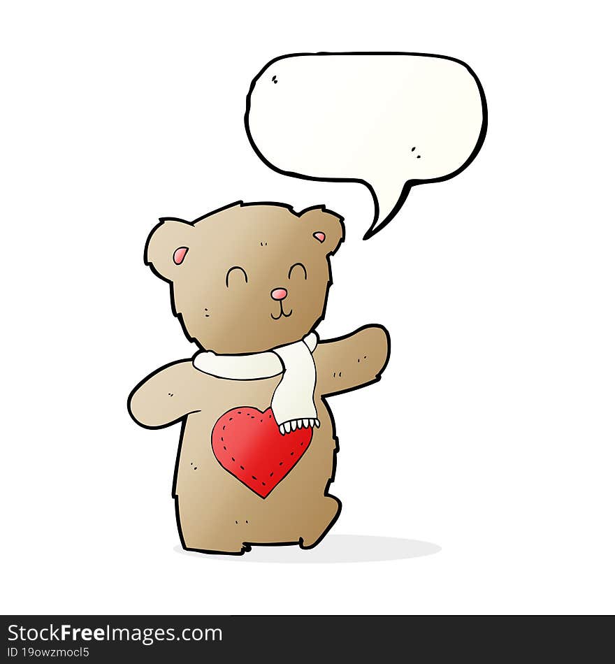 cartoon teddy bear with love heart with speech bubble