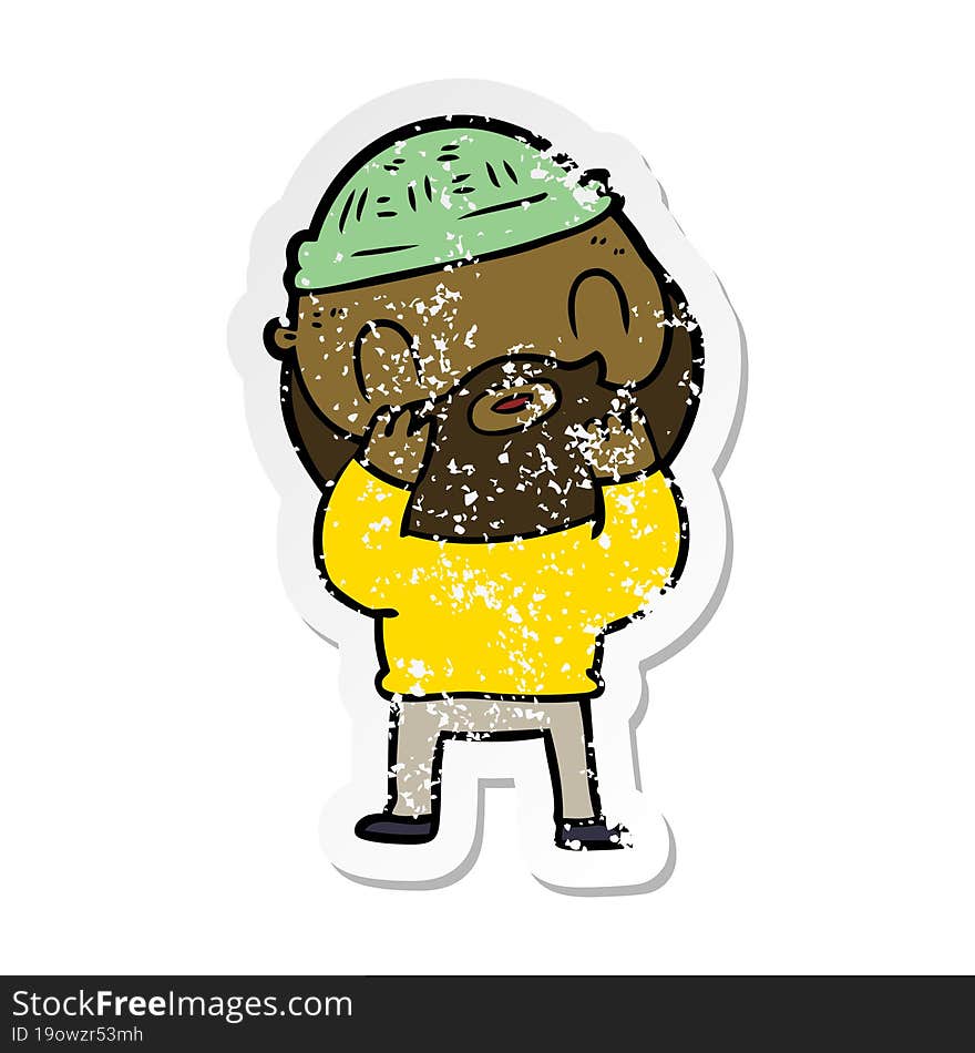 distressed sticker of a cartoon bearded man