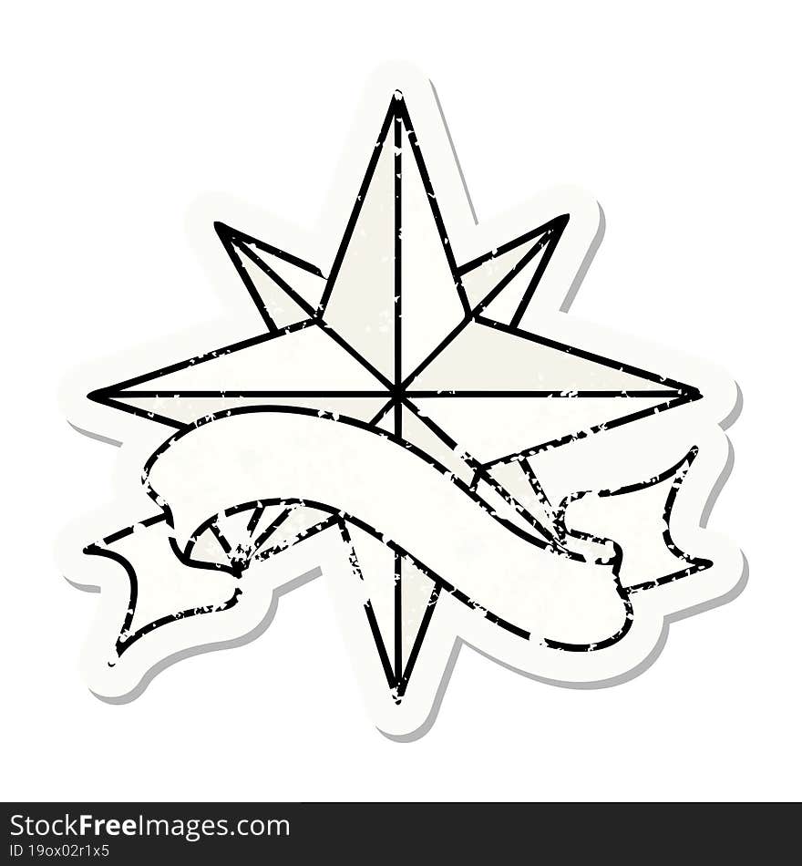 grunge sticker with banner of a star