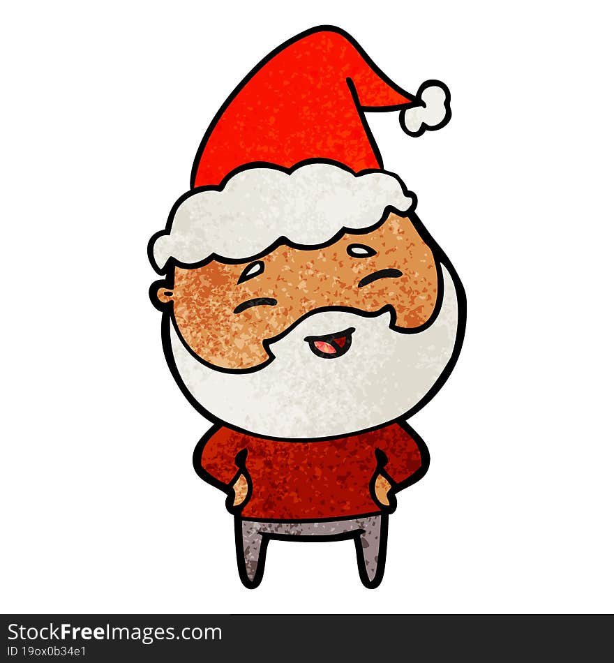 Textured Cartoon Of A Happy Bearded Man Wearing Santa Hat